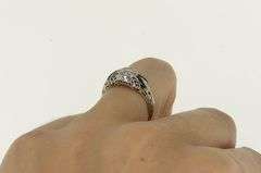 14K White Gold Art Deco Diamond Filigree Enamel Engagement Ring