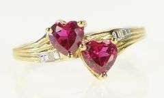 10K Yellow Gold Heart Syn. Ruby Diamond Accent Bypass Ring