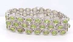 925 Sterling Silver Peridot 3 Row Bracelet