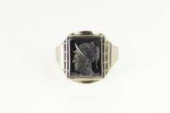10K White Gold Hematite Intaglio Cameo Roman Soldier Ring