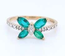 10KT Yellow Gold Emerald Butterfly Ring
