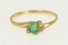 10K Yellow Gold Oval Natural Emerald Diamond Accent Vintage Ring