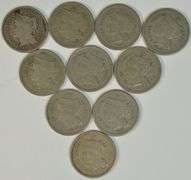 5 1865 and 5 1866 Three Cent Nickel Pieces in circ. (10 pcs)