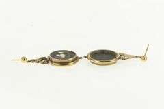 10K Yellow Gold Ornate Orchid Inlay Vintage Oval Dangle Earrings