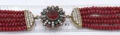 925 Sterling Silver Emerald, Ruby and Cubic Zirconia with 6.75 inches 5 Row Ruby Beads Bracelet