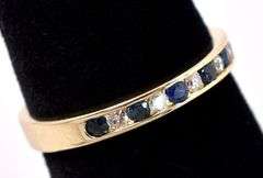 Energetic Blue Sapphire and Diamond Band Ring In 14K Yellow Gold