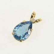 14K Yellow Gold Pear Blue Topaz Diamond Accent Classic Pendant