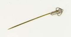 14K Yellow Gold Art Deco Diamond Ornate Filigree Arrow Stick Pin