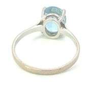 18K White Gold Vintage Oval Blue Topaz Solitaire Statement Ring