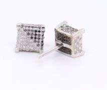Stunning White Gold Black and Diamond Cube Earrings