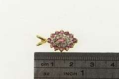 14K Yellow Gold Marquise Ruby Diamond Halo Cluster Vintage Pendant