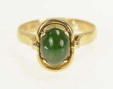 14K Yellow Gold 1960's Oval Nephrite Vintage Oval Statement Ring