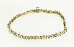 10K Yellow Gold Wavy Link Simple Diamond Tennis Bracelet