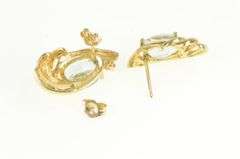 14K Yellow Gold Oval Blue Topaz Swirl Statement Stud Earrings