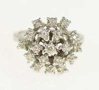 14K White Gold Diamond Domed Cocktail Vintage Statement Ring