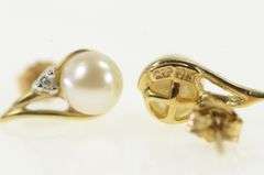10K Yellow Gold Pearl Diamond Accent Vintage Classic Stud Earrings