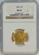 Fully struck Choice BU 1899 $5 Liberty Gold Piece. NGC MS62