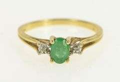 10K Yellow Gold Oval Emerald Diamond Vintage Statement Ring