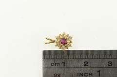 14K Yellow Gold Ruby Diamond Halo Flower Cluster Vintage Pendant