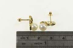 10K Yellow Gold Pearl Diamond Ribbon Vintage Stud Earrings