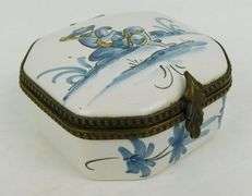 Vintage Handpainted Faience Porcelain Trinket Box