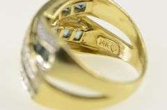 14K Yellow Gold Diamond Blue Topaz Criss Cross X Band Ring