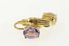 14K Yellow Gold Oval Amethyst Retro Clip Back Vintage Earrings