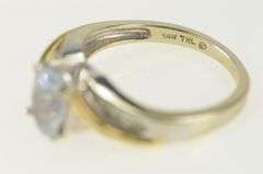 14K Yellow Gold Oval Blue Topaz Diamond Two Tone Bypass Ring