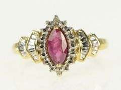 10K Yellow Gold Marquise Ruby Diamond Accent Statement Ring