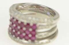 18K White Gold 2.50 Ctw Natural Ruby Diamond Cluster Layer Ring