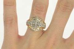10K Yellow Gold Retro Diamond Vintage Cluster Statement Ring