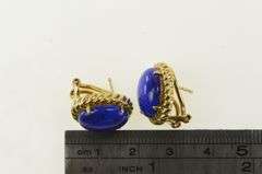 14K Yellow Gold Oval Vintage Lapis Lazuli French Clip Statement Earrings