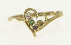 10K Yellow Gold Diamond Emerald Ruby Sapphire Heart Ring