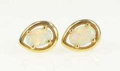 14K Yellow Gold Oval Natural Opal Tear Drop Stud Earrings