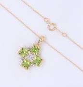 Gorgeous Yellow Gold Peridot and Diamond Cross Pendant on Chain