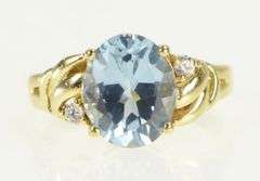 10K Yellow Gold Oval Blue Topaz Diamond Accent Bypass Ring