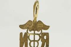 14K Yellow Gold RN Registered Nurse Caduceus Medicine Charm/Pendant