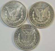 Lustrous-white trio of last year Morgan Silver Dollars from 1921 (P-D-S)