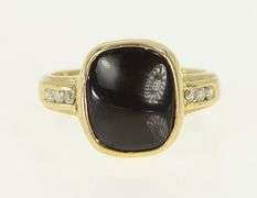 14K Yellow Gold Vintage Black Onyx Diamond Statement Ring