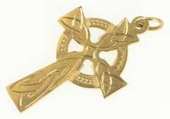 14K Yellow Gold Celtic Knot Cross Ornate Faith Symbol Charm/Pendant