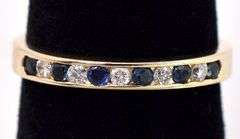 Energetic Blue Sapphire and Diamond Band Ring In 14K Yellow Gold