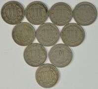 5 1865 and 5 1866 Three Cent Nickel Pieces in circ. (10 pcs)