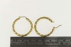 10K Yellow Gold 30.5mm Twist Design Vintage Statement Hoop Earrings