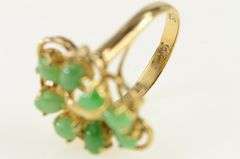 14K Yellow Gold Pear Jadeite Vintage Ornate Cluster Statement Ring