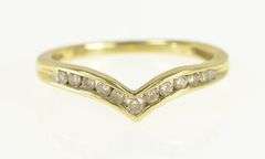 14K Yellow Gold Diamond Chevron Contour Wedding Band Ring