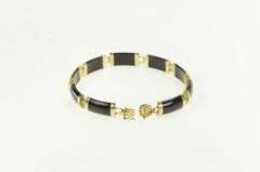 10K Yellow Gold Carved Black Onyx Bar Link Vintage Chinese Bracelet