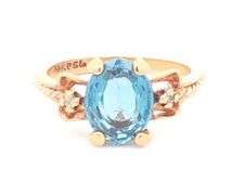 10K Yellow Gold Vintage Oval Blue Topaz Diamond Accent Ring