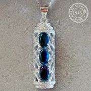 ETHIOPIAN BLACK OPAL & CREATED WHITE SAPPHIRE STERLING SILVER PENDANT