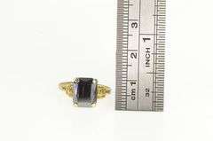 10K Yellow Gold Emerald Cut Hematite Retro Vintage Simple Ring