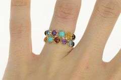14K Yellow Gold Cabochon Amethyst Topaz Turquoise Pebble Ring